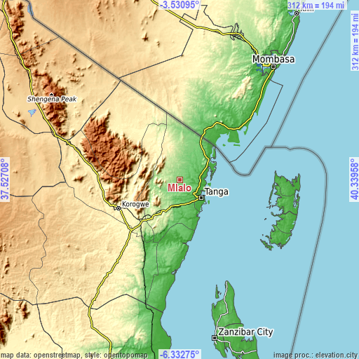 Topographic map of Mlalo