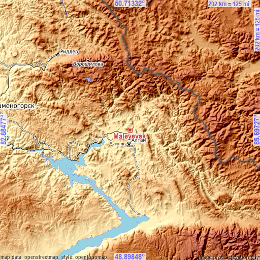 Topographic map of Maleyevsk