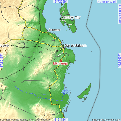 Topographic map of Mkuranga