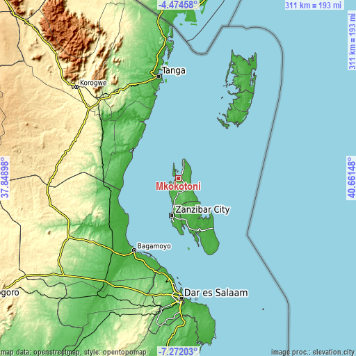 Topographic map of Mkokotoni