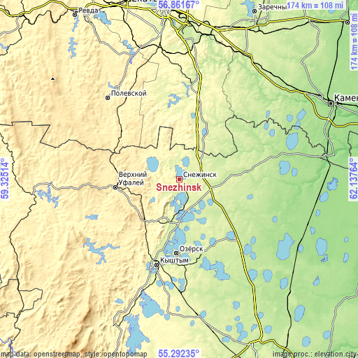Topographic map of Snezhinsk