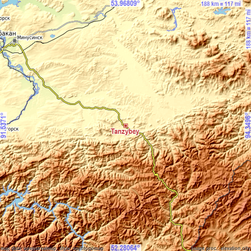 Topographic map of Tanzybey