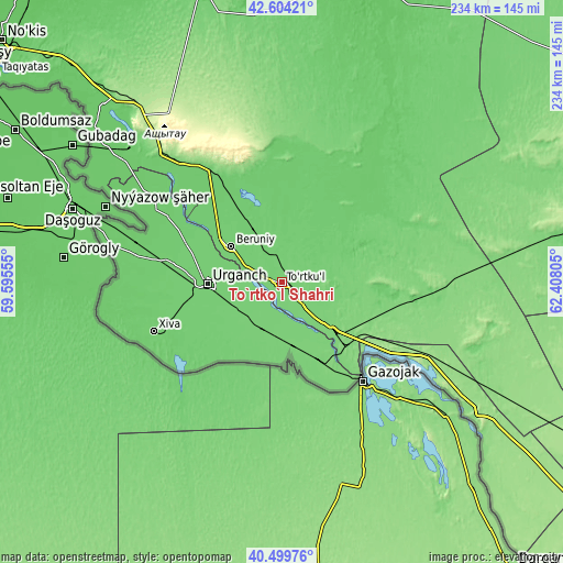 Topographic map of To‘rtko‘l Shahri
