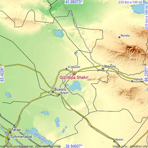 Topographic map of Qiziltepa Shahri