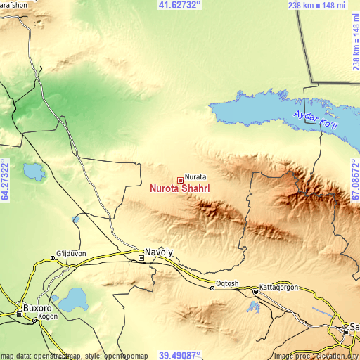 Topographic map of Nurota Shahri