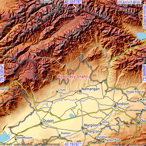 Topographic map of Kosonsoy Shahri