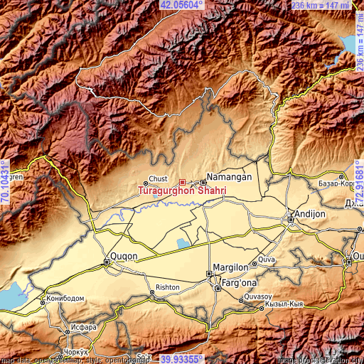 Topographic map of Tŭragŭrghon Shahri