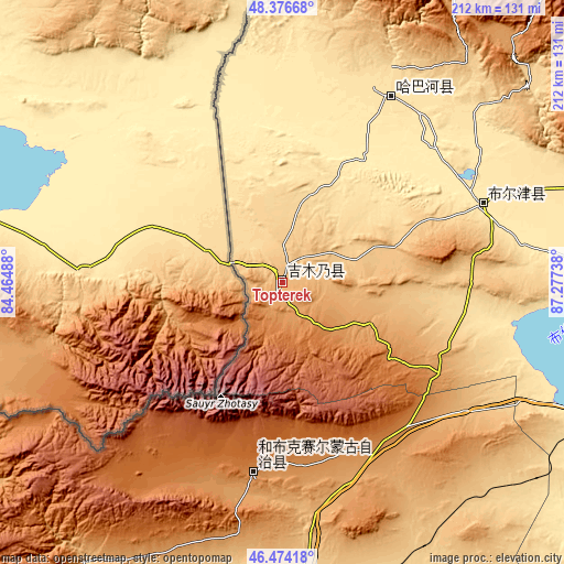 Topographic map of Topterek