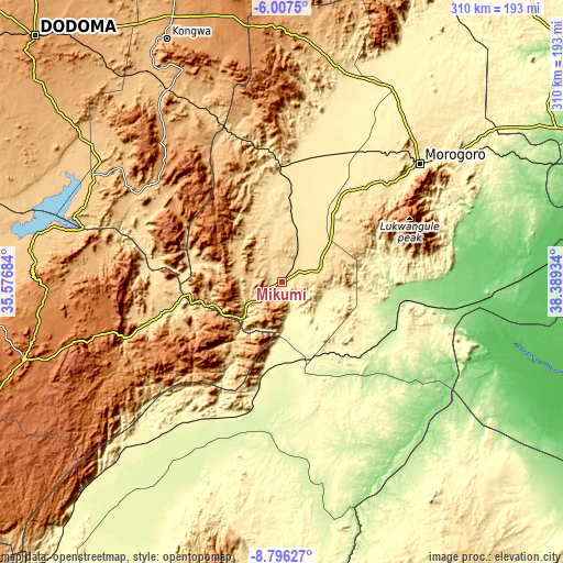 Topographic map of Mikumi