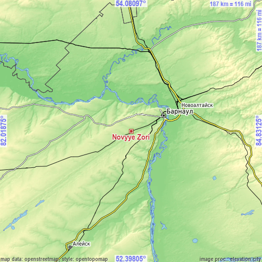 Topographic map of Novyye Zori