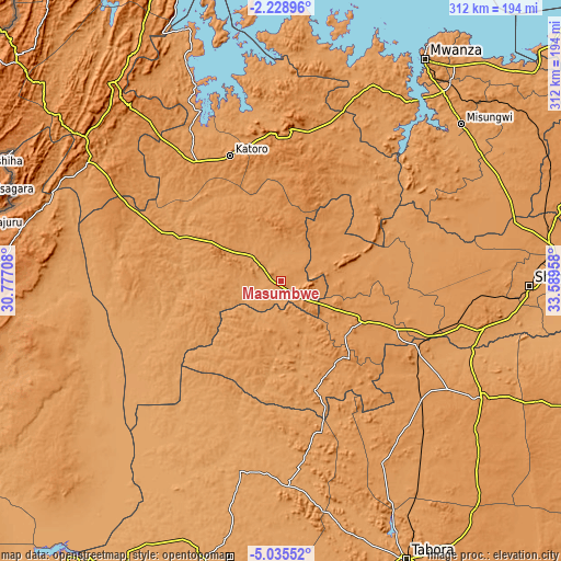 Topographic map of Masumbwe