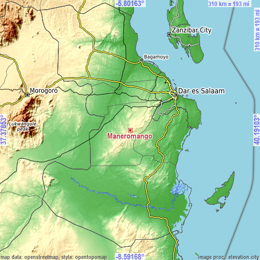 Topographic map of Maneromango