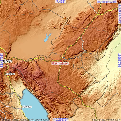 Topographic map of Makumbako