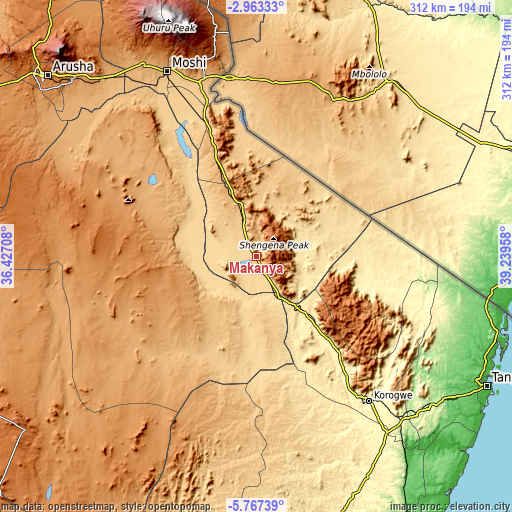 Topographic map of Makanya