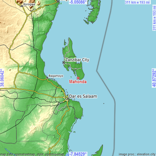 Topographic map of Mahonda