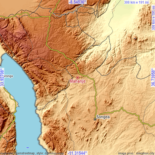 Topographic map of Mahanje