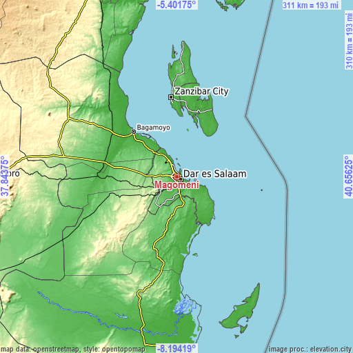 Topographic map of Magomeni