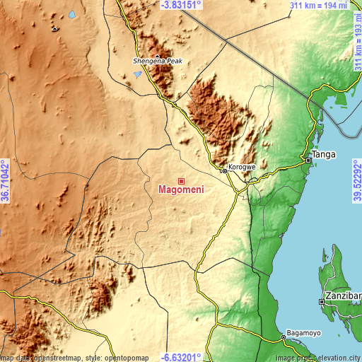 Topographic map of Magomeni