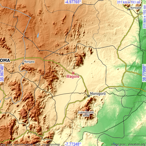 Topographic map of Magole