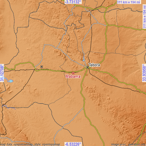 Topographic map of Mabama