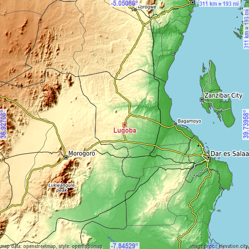 Topographic map of Lugoba