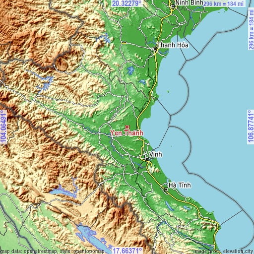 Topographic map of Yên Thành