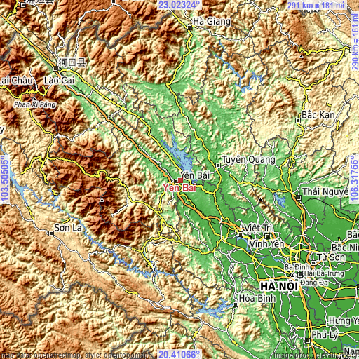 Topographic map of Yên Bái