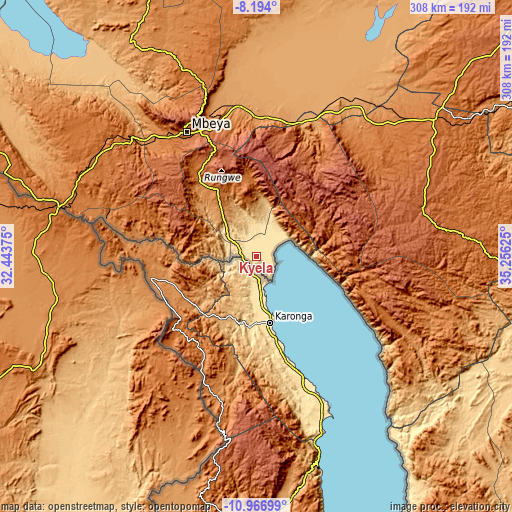 Topographic map of Kyela