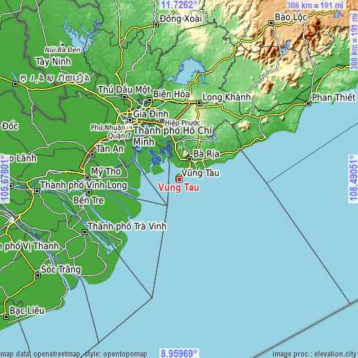 Topographic map of Vũng Tàu