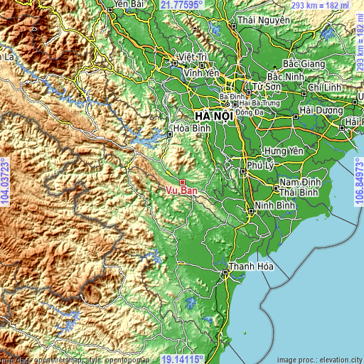 Topographic map of Vụ Bản