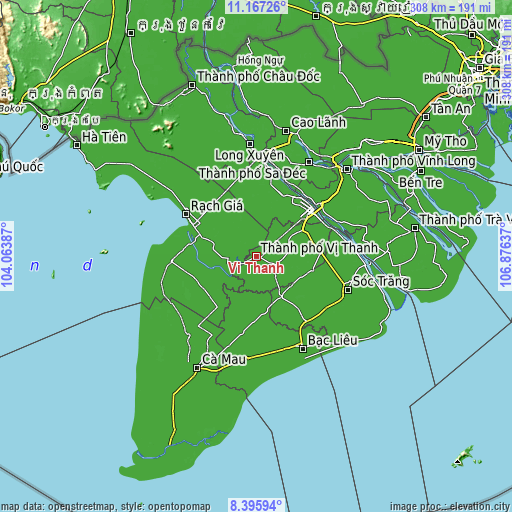 Topographic map of Vị Thanh