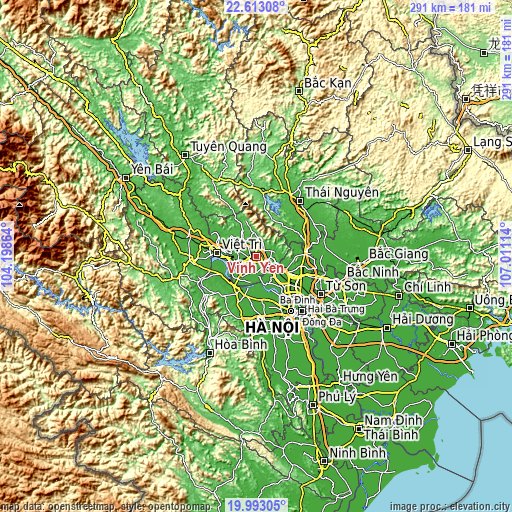 Topographic map of Vĩnh Yên