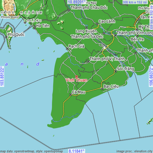 Topographic map of Vĩnh Thuận