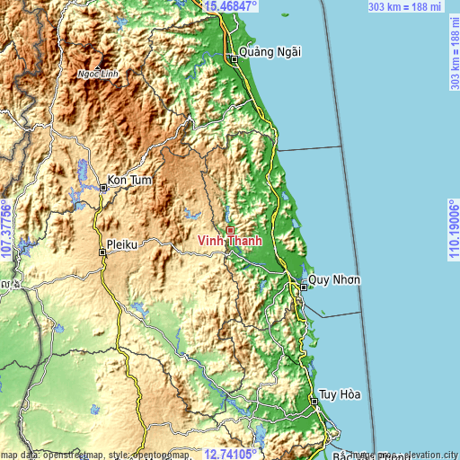 Topographic map of Vĩnh Thạnh