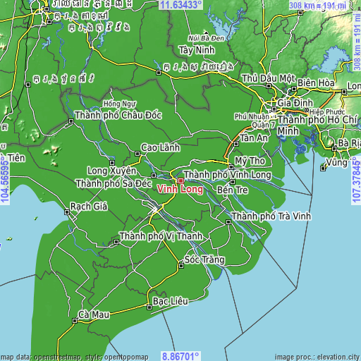 Topographic map of Vĩnh Long