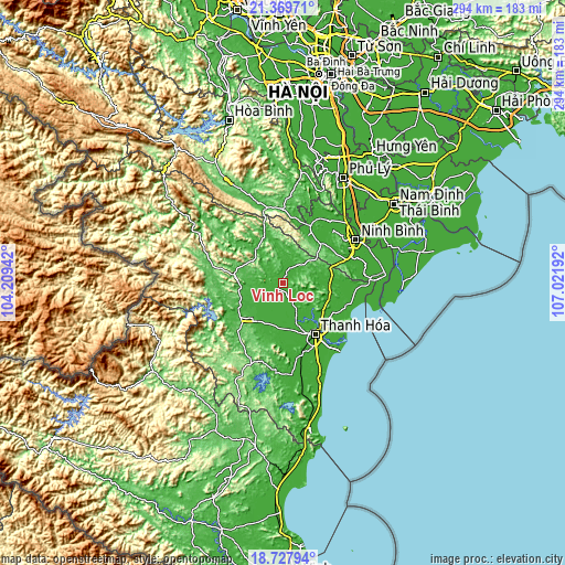 Topographic map of Vĩnh Lộc