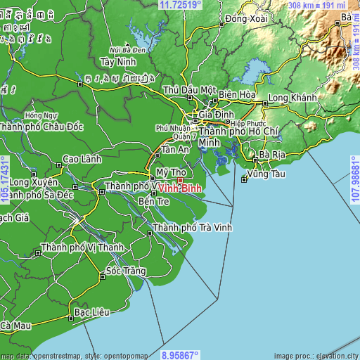 Topographic map of Vĩnh Bình