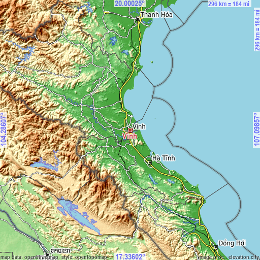 Topographic map of Vinh