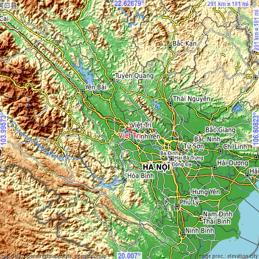 Topographic map of Việt Trì