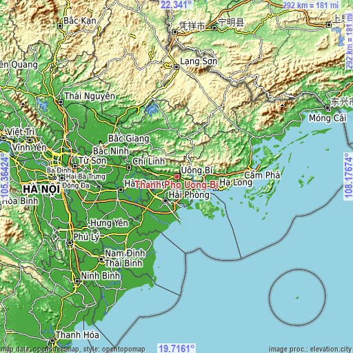 Topographic map of Thành Phố Uông Bí