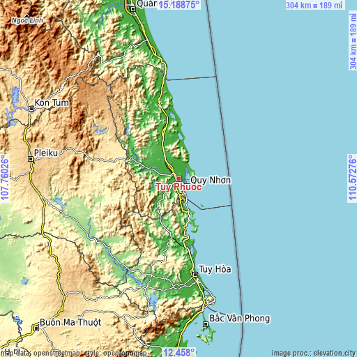 Topographic map of Tuy Phước