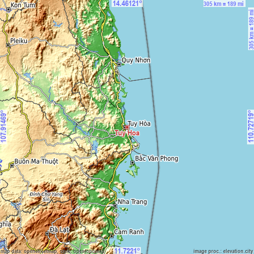 Topographic map of Tuy Hòa