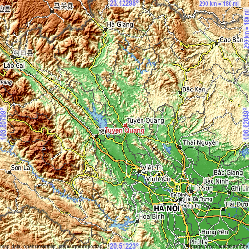 Topographic map of Tuyên Quang