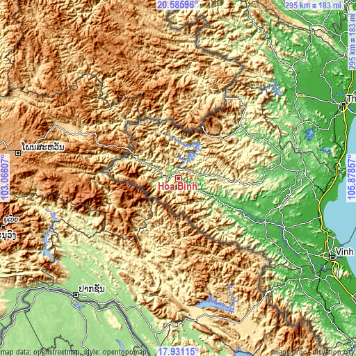 Topographic map of Hòa Bình