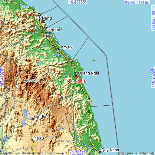 Topographic map of Tư Nghĩa