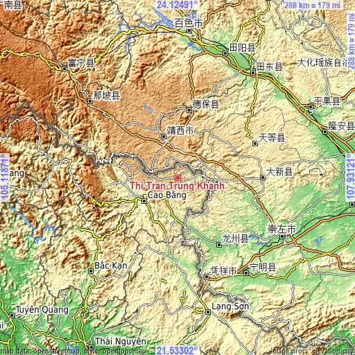 Topographic map of Thị Trấn Trùng Khánh