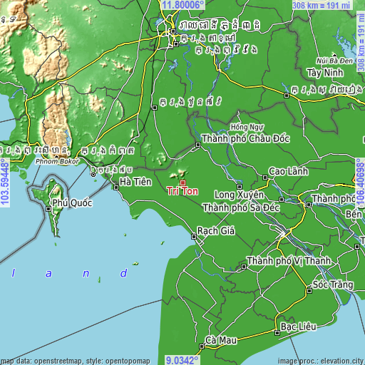 Topographic map of Tri Tôn