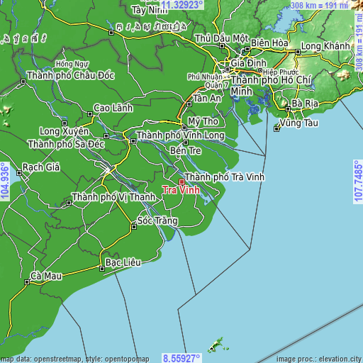 Topographic map of Trà Vinh