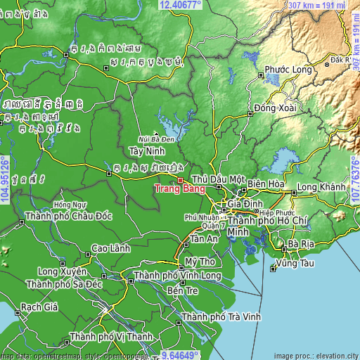 Topographic map of Trảng Bàng