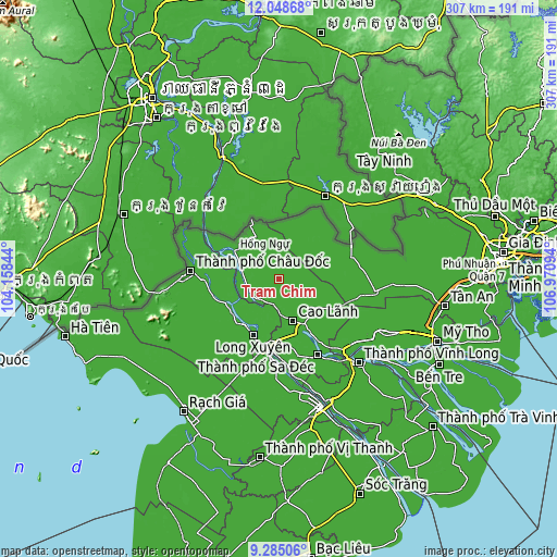 Topographic map of Tràm Chim